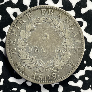 1809-B France Napoleon 5 Francs Lot#JM9809 Large Silver!