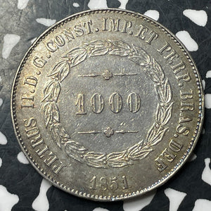 1851 Brazil 1000 Reis Lot#JM8565 Silver! High Grade! Beautiful!