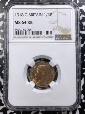 1918 Great Britain Farthing NGC MS64RB Lot#G9124 Choice UNC!