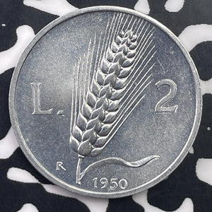 1950-R Italy 2 Lire Lot#C1313 High Grade! Beautiful!