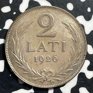 1926 Latvia 2 Lati Lot#T1367 Silver! High Grade! Beautiful!