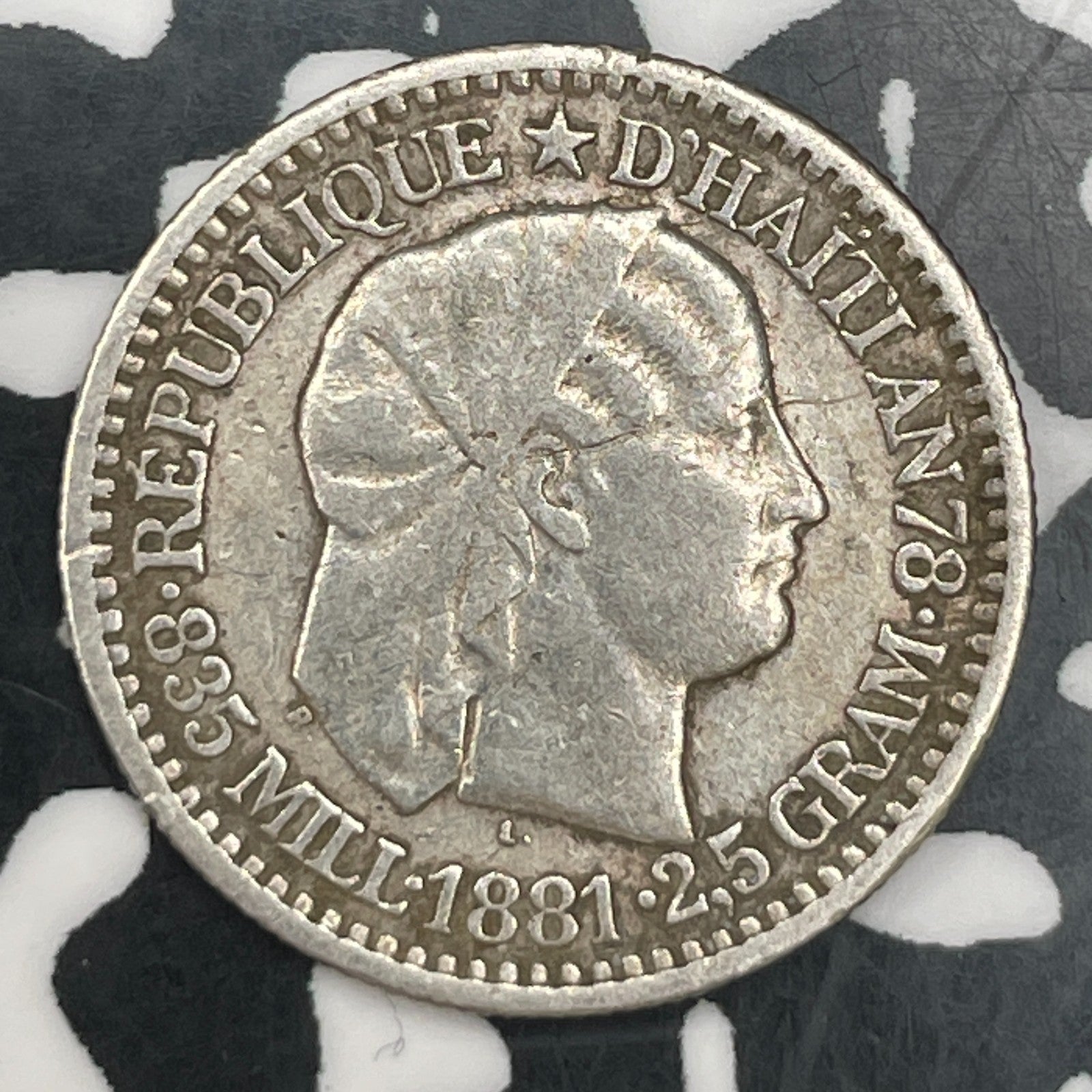 1881 Haiti 10 Centimes Lot#F8252 Silver!