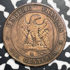 1857-K France 10 Centimes Lot#C0887 Better Date, Old Cleaning
