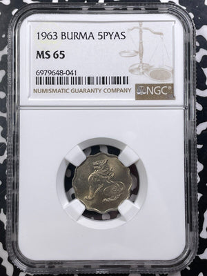 (1963) Burma 5 Pyas NGC MS65 Lot#G9114 Gem BU!