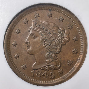 1849 U.S. Braided Hair Large Cent NGC MS64BN Lot#G9550 Choice UNC!