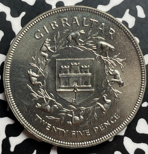 1977 Gibraltar 25 Pence Lot#T9742 High Grade! Beautiful!