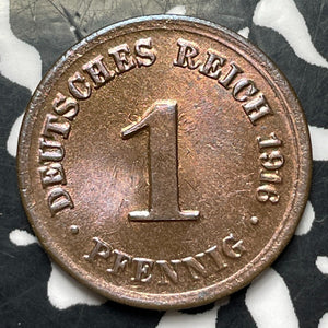 1916-D Germany 1 Pfennig Lot#E8881 High Grade! Beautiful!