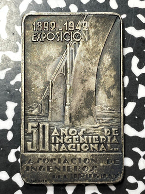 1942 Uruguay National Engineering Exposition Plaque Lot#OV1296 Silver! 30x50mm