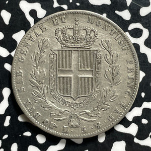 1839-Eagle Italy Sardinia 5 Lire Lot#JM9969 Silver! Nice Detail, Old Cleaning