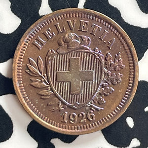 1926 Switzerland 1 Rappen Lot#T7981 High Grade! Beautiful!