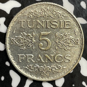 AH 1355 (1936) Tunisia 5 Francs Lot#E6005 Silver!