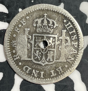 1782-Mo Mexico 1/2 Real Half Real Lot#T3183 Silver! Holed