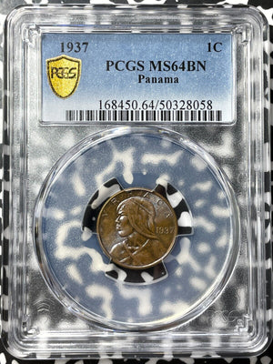 1937 Panama 1 Centesimo PCGS MS64BN Lot#G7862 Choice UNC!