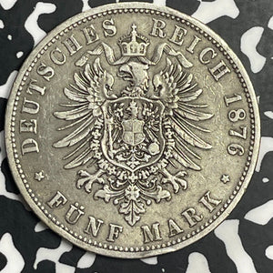 1876-C Germany Prussia 5 Marks Lot#T0234 Large Silver Coin!