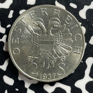 1937 Austria 2 Schilling Lot#T7097 Silver! High Grade! Beautiful!