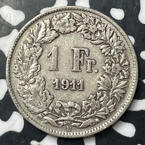 1911 Switzerland 1 Franc Lot#E8253 Silver!