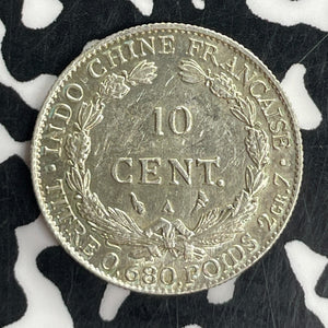 1929 French Indo-China 10 Cents Lot#T8091 Silver! High Grade! Beautiful!