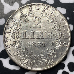 1867-R Papal States 2 Lire Lot#JM8227 Silver! High Grade! Beautiful!