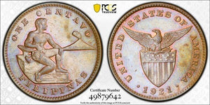 1921 U.S. Philippines 1 Centavo PCGS MS64BN Lot#G8340 Beautiful Toning!