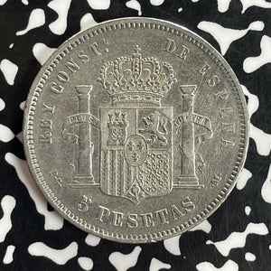 1891 Spain 5 Pesetas Lot#C1035 Large Silver! Cleaned