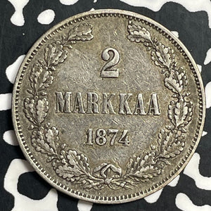 1874 Finland 2 Markkaa Lot#T0262 Silver!