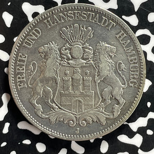 1876-J Germany Hamburg 5 Mark Lot#JM9863 Large Silver!