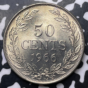 1966 Liberia 50 Cents Lot#T3824 High Grade! Beautiful!