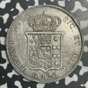1846 Italy Naples & Sicily 120 Grani Lot#JM9133 Silver! Nice Details, Old Clean.