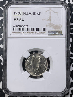 1928 Ireland 6 Pence Sixpence NGC MS64 Lot#G8955 Choice UNC!