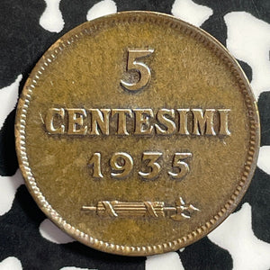 1935 San Marino 5 Centesimi Lot#E9898 High Grade! Beautiful!