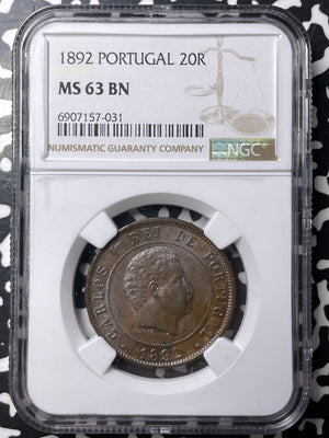 1892 Portugal 20 Reis NGC MS63BN Lot#G8983 Choice UNC!