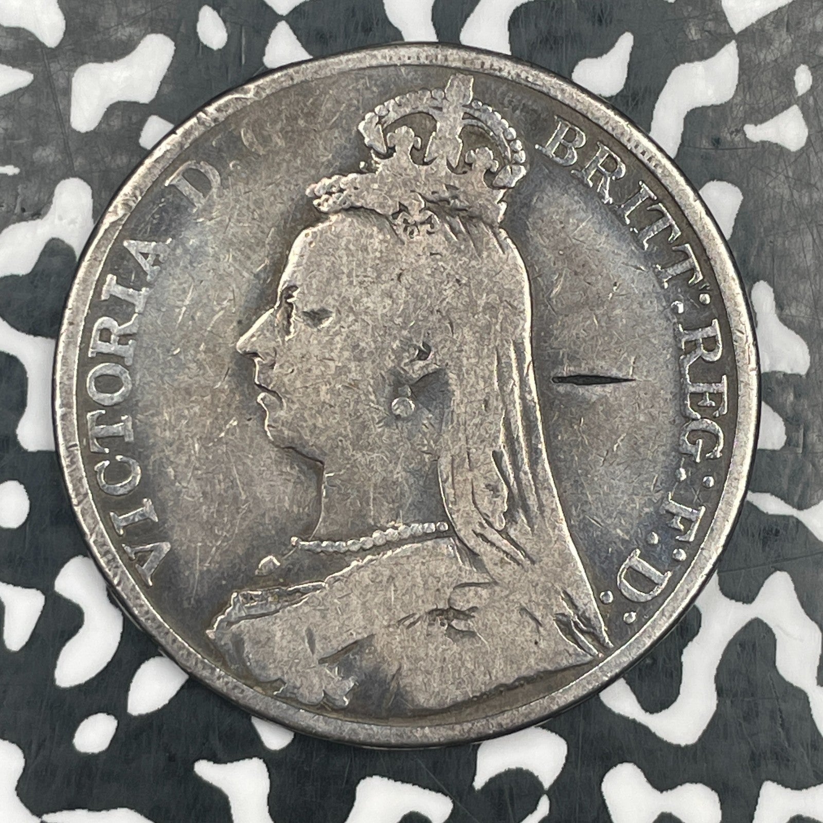 1891 Great Britain Victoria 1 Crown Lot#JM2337 Large Silver! Obverse Scratch