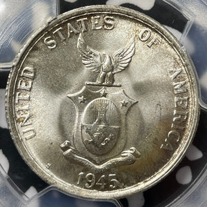 1945-S U.S. Philippines 50 Centavos PCGS MS66 Lot#G8352 Silver! Gem BU!