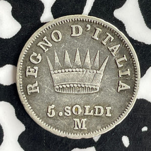 1812-M Italy Kingdom Of Napoleon 5 Soldi Lot#C1072 Silver!