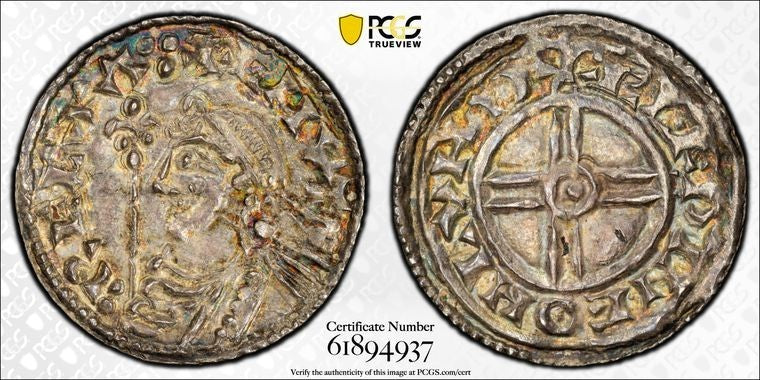 (1029-36) G.B. Cnut 1 Penny PCGS MS62 Lot#G3901 Silver! Nice UNC! S-1159