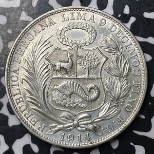 1914 Peru 1 Sol Lot#JM8555 Large Silver! High Grade! Beautiful!