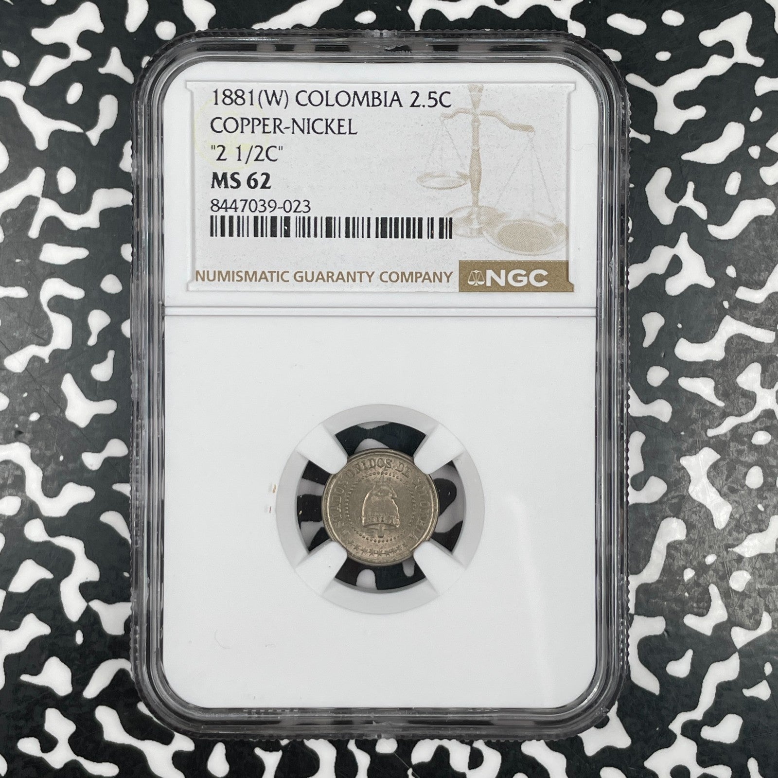 1881 Colombia 2 1/2 Centavos NGC MS62 Lot#G3478 Nice UNC!