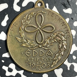 1903 Sweden EDDA Association 1st Prize in Drawing Medal Lot#T0805 31mm