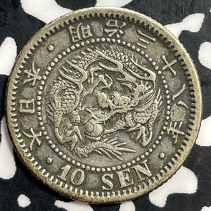 (1905) Japan 10 Sen Lot#T0098 Silver!