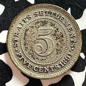 1891 Straits Settlements 5 Cents Lot#T4764 Silver!