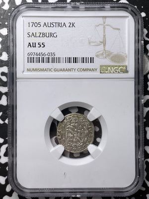 1705 Austria Salzburg 2 Kreuzer NGC AU55 Lot#G7666 Silver!