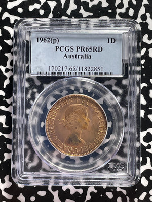 1962-(p) Australia 1 Penny PCGS PR65RD Lot#G860 Proof! Gem BU! 1,064 Minted