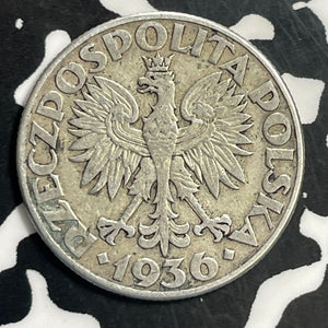 1936 Poland 2 Zlotych Lot#T0899 Silver!