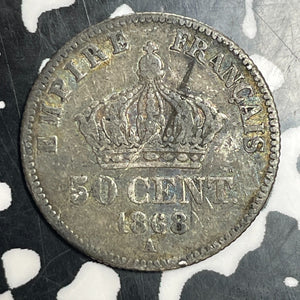 1868-A France 50 Centimes Lot#T3266 Silver!