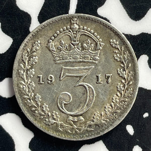 1917 Great Britain 3 Pence Threepence Lot#C0802 Silver!