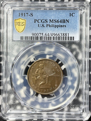 1917-S U.S Philippines 1 Centavo PCGS MS64BN Lot#G8401 Choice UNC!