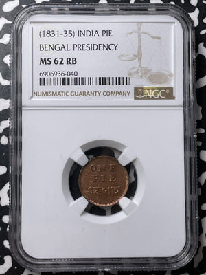 (1831-35) India Bengal Presidency 1 Pie NGC MS62RB Lot#G8697 Nice UNC!