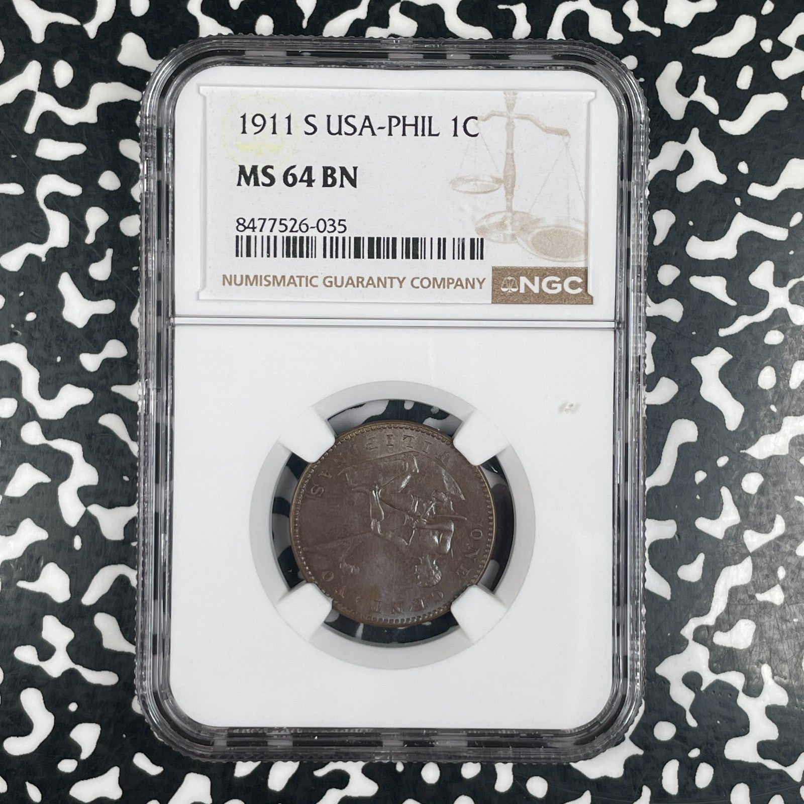 1911-S U.S. Philippines 1 Centavo NGC MS64BN Lot#G4047 Choice UNC!