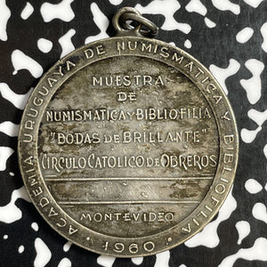 1960 Uruguay Numismatics & Literature Medal Lot#E2515 Silver! 38mm