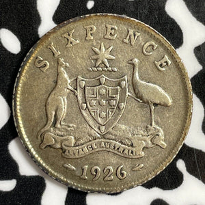 1926 Australia 6 Pence Sixpence Lot#E1176 Silver!